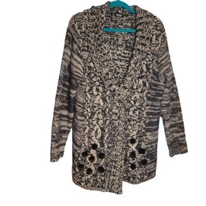 VINTAGE 90's Christina Rotelli Size Small Tan Black Cardigan Sweater Fur-Trim